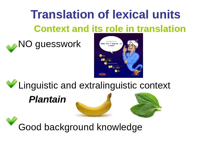 Translation of lexical units Types of correlation.