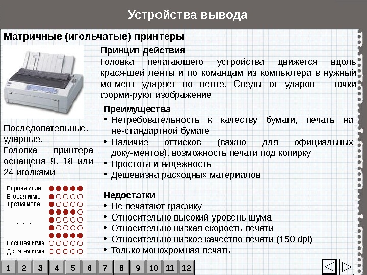 Устройство матричного принтера презентация