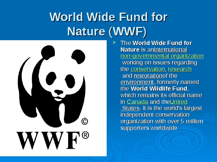 World Wide Fund for Nature ( ( WWFWWF ) ) The World Wide Fund.