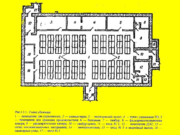Схема бомбоубежища с описанием