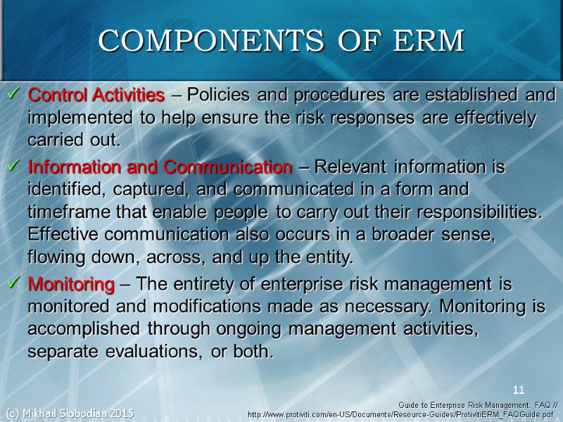 ENTERPRISE RISK MANAGEMENT (ERM) 1 (c) Mikhail Slobodian