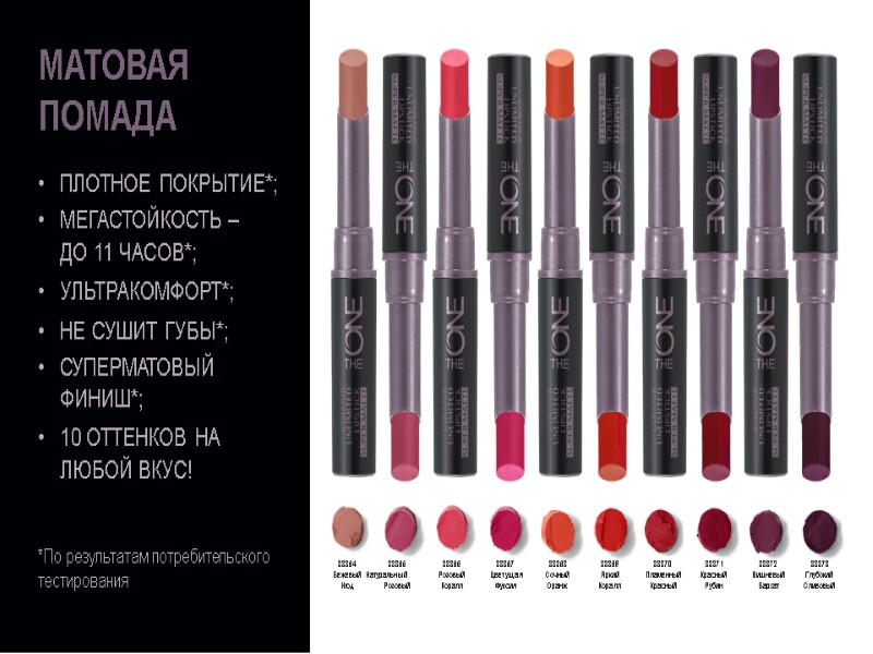 СТОЙКАЯ СУПЕРМАТОВАЯ ГУБНАЯ ПОМАДА THE ONE COLOR UNLIMITED