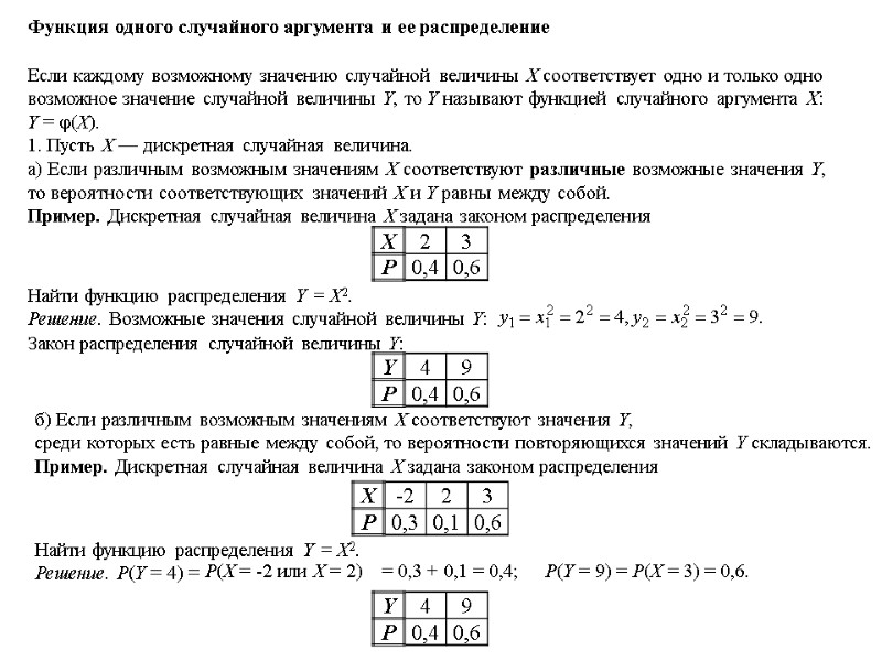 Распределение 1 соответствует. Функция случайного аргумента теория вероятности. Функция одного случайного аргумента и ее распределение. Математическое ожидание функции одного случайного аргумента. Закон распределения функции одного случайного аргумента.