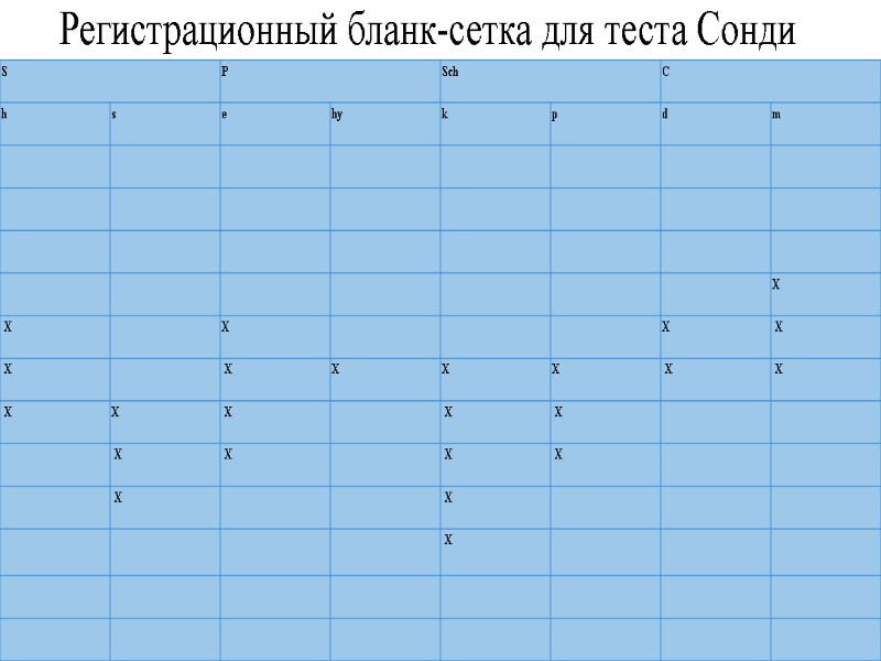 >Регистрационный бланк-сетка для теста Сонди