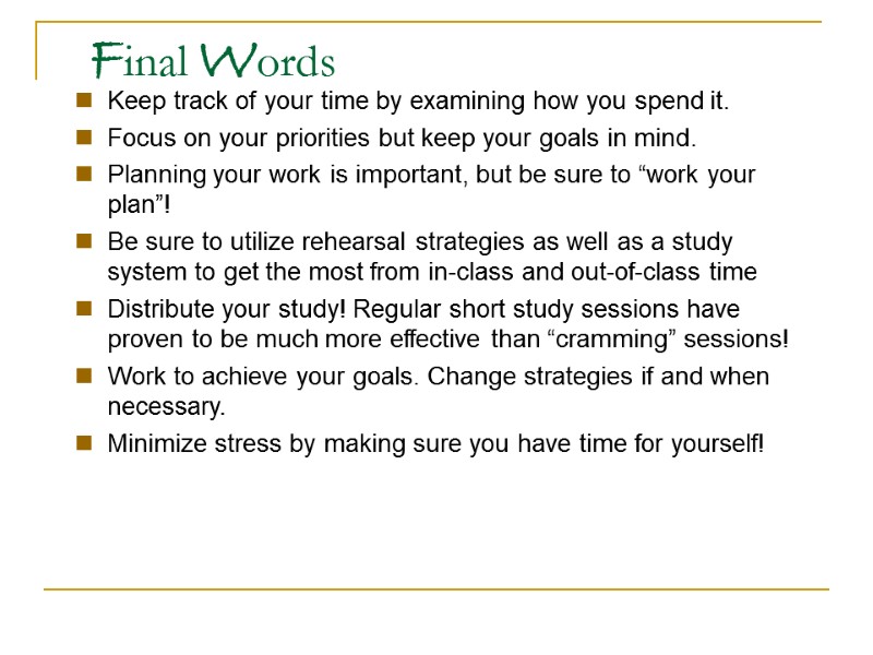 Student Success – Time Management Chapter 2 DO