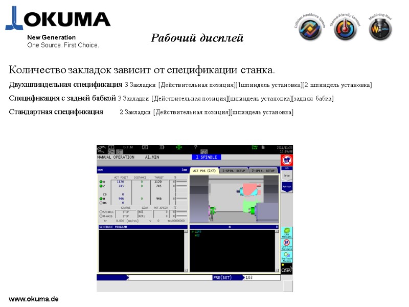 >www.okuma.de New Generation One Source. First Choice. Количество закладок зависит от спецификации станка. Двухшпиндельная