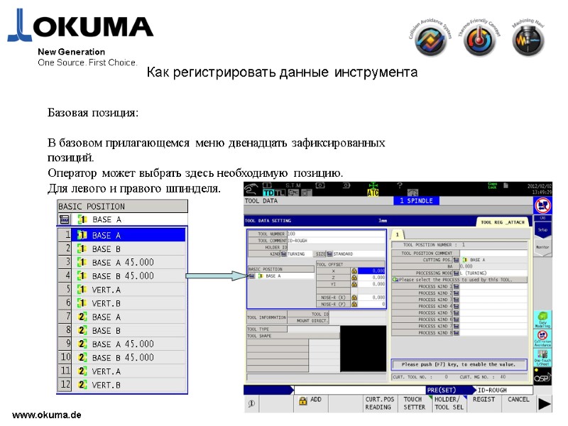 >www.okuma.de New Generation One Source. First Choice. Как регистрировать данные инструмента Базовая позиция: 