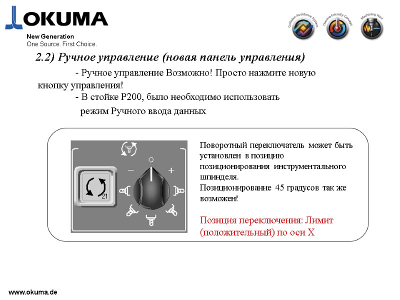 >www.okuma.de New Generation One Source. First Choice. 2.2) Ручное управление (новая панель управления) 