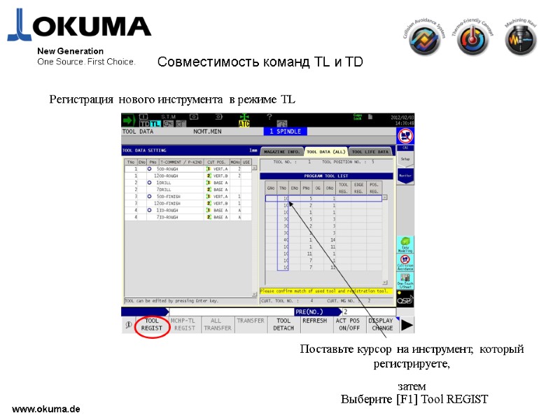 >www.okuma.de New Generation One Source. First Choice. Совместимость команд TL и TD Регистрация нового