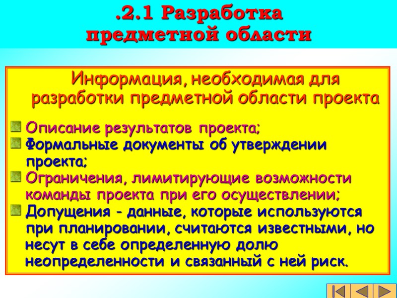 Что такое предметная область проекта пример