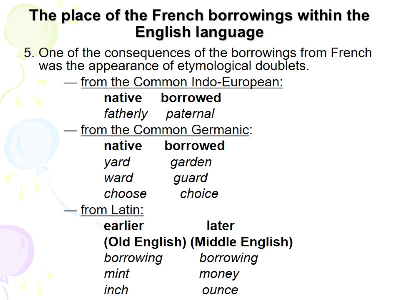 Курсовая работа: French Borrowings in the Modern English Language