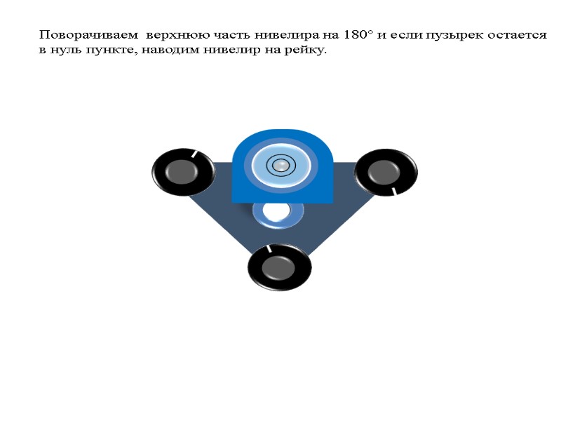 Поворачиваем  верхнюю часть нивелира на 180° и если пузырек остается в нуль пункте,