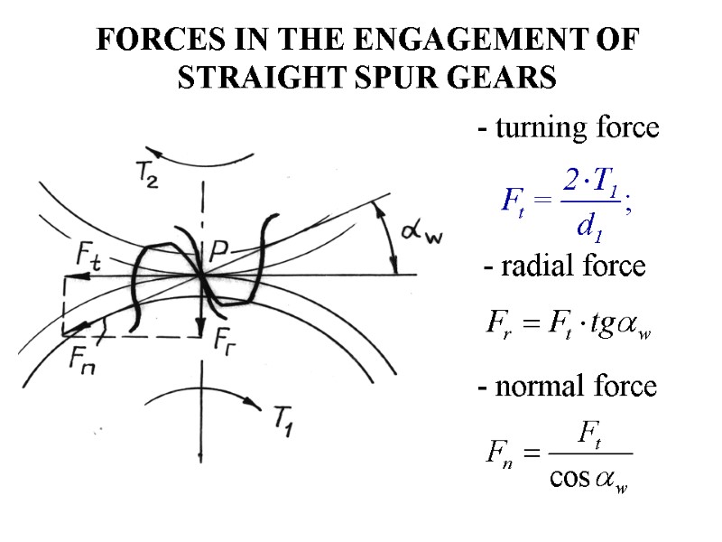 CALCULATION OF STRAIGHT SPUR GEARS FOR STRENGTH FORCES
