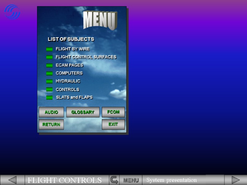 Flight controls System Presentation MENU We will begin
