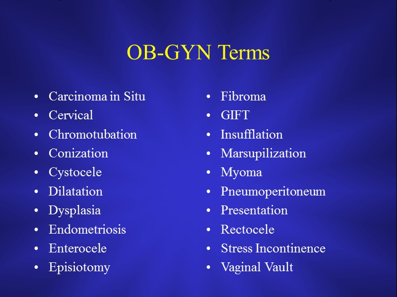 Introduction to Obstetrics & Gynecology Overview Objectives Match