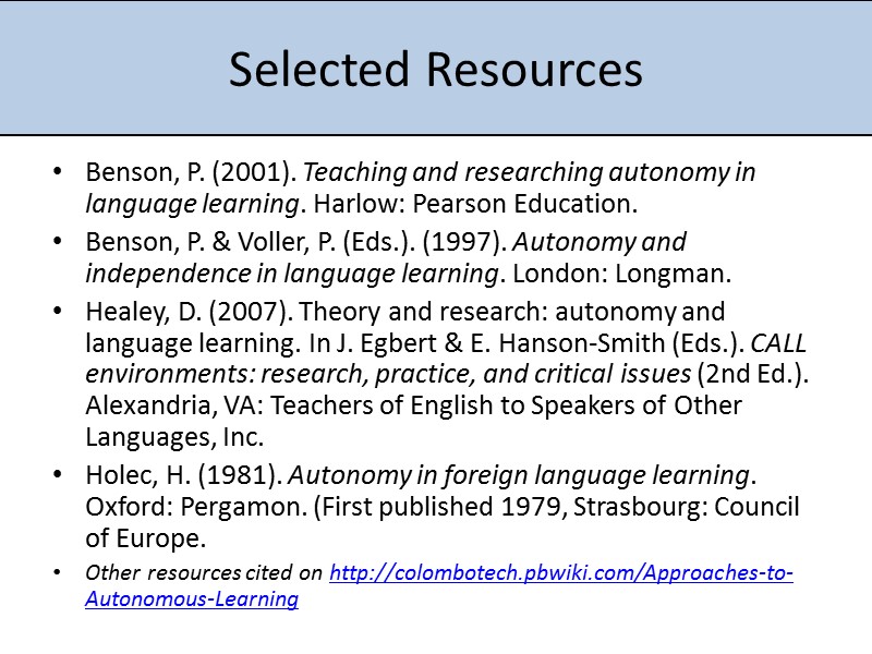 Approaches To Learner Autonomy In Language Learning Erin