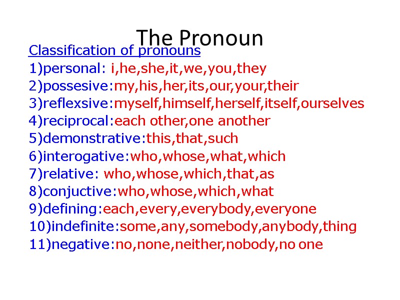 Classification Of Pronouns Worksheets