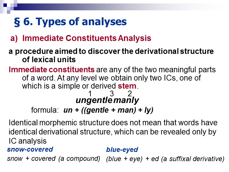 >§ 6. Types of analyses a procedure aimed to discover the derivational structure of