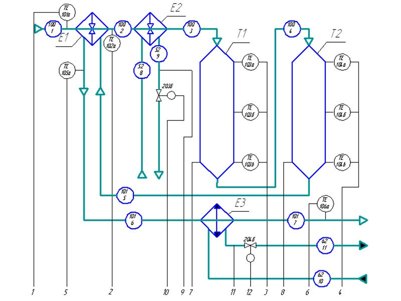 г) линии связи 0,2 – 0,3 мм; д) прямоугольники, изображающие щиты, пульты, агрегатированные комплексы