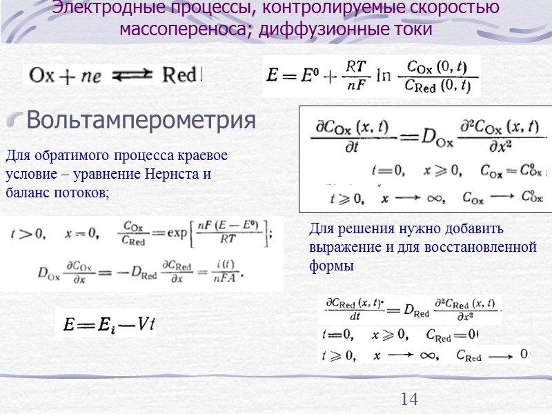 6 Общая характеристика методов электрохимического анализа Метод вращающегося диска  Уравнение Левича