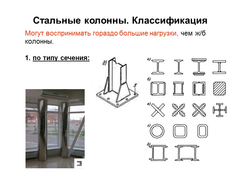 1. по типу сечения: Сечение ж/б колонн принимают одинаковое по всей высоте здания. 