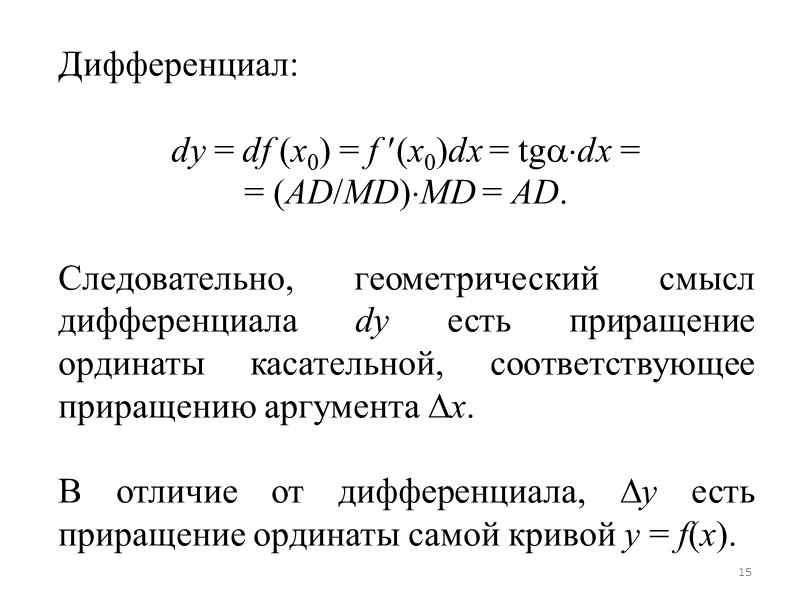Исходя из предыдущего, можно сказать, что f (x) дифференцируема в точке x0, если: 