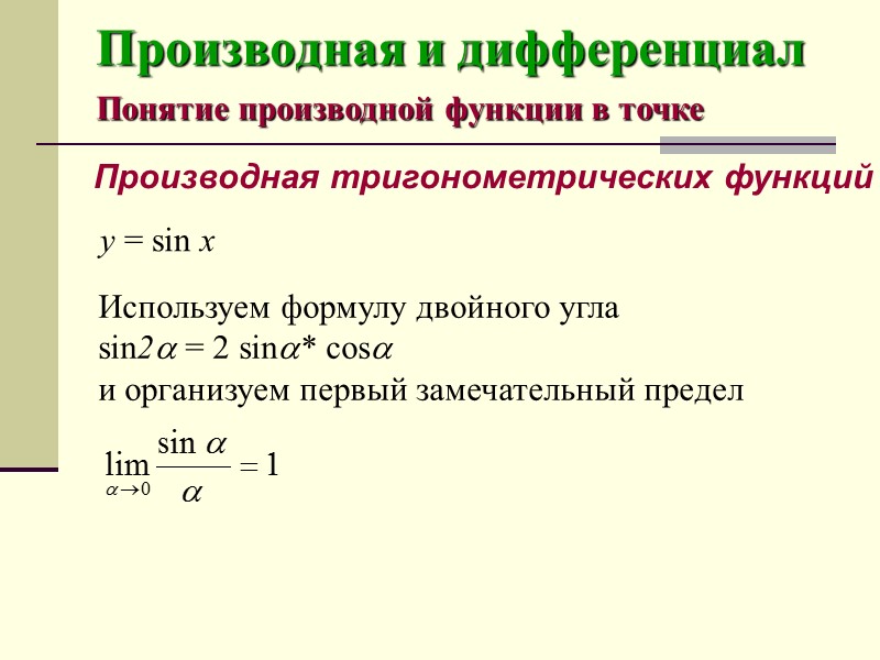 Презентация по теме понятие производной