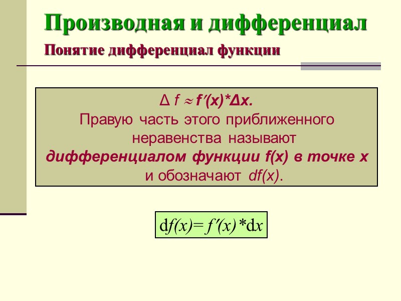 Производная и дифференциал Понятие производной функции в точке  Производная тригонометрических функций у =