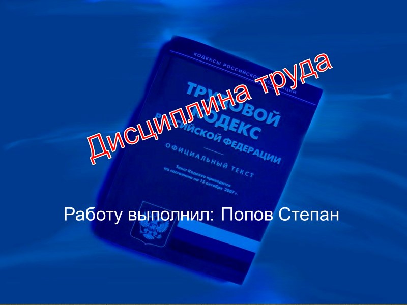 Дисциплина труда Работу выполнил: Попов Степан