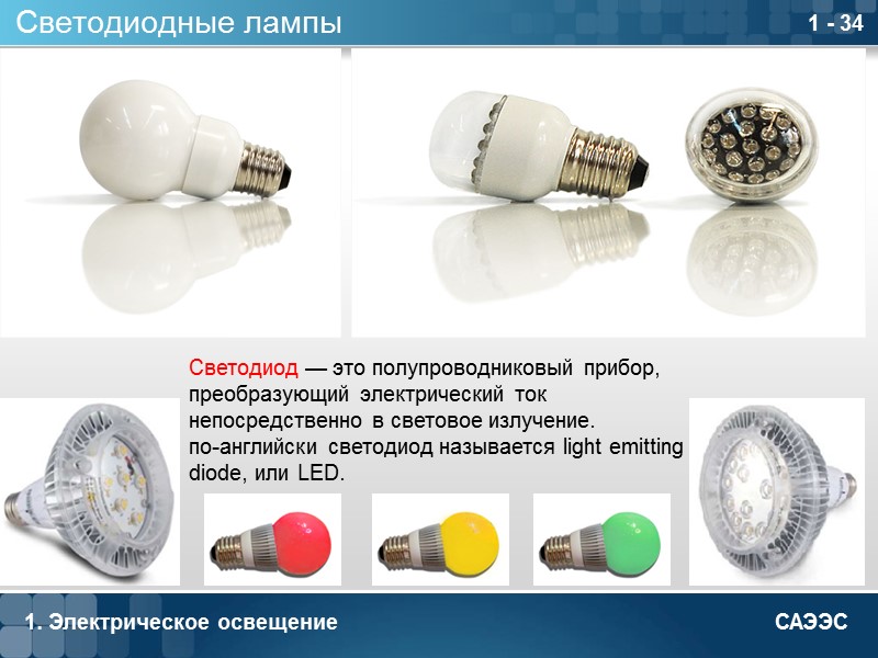 1. Электрическое освещение 1 - 28 Люминесцентные лампы Материал: инертный газ и пары ртути
