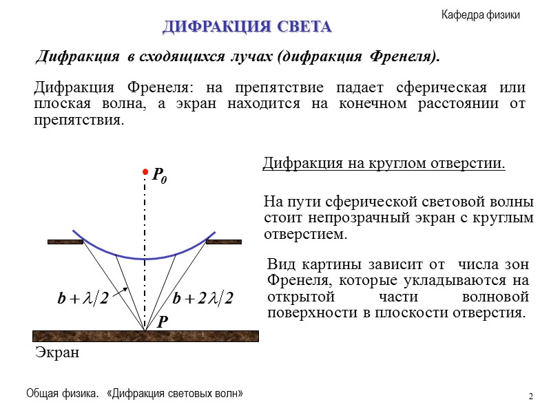 Общая физика.   «Дифракция световых волн» 9 Дифракция в параллельных лучах (дифракция Фраунгофера)