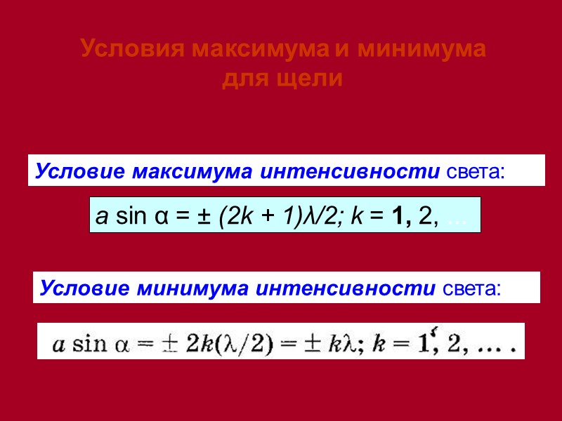 Выведите условия максимума и минимума интенсивности интерференционной картины