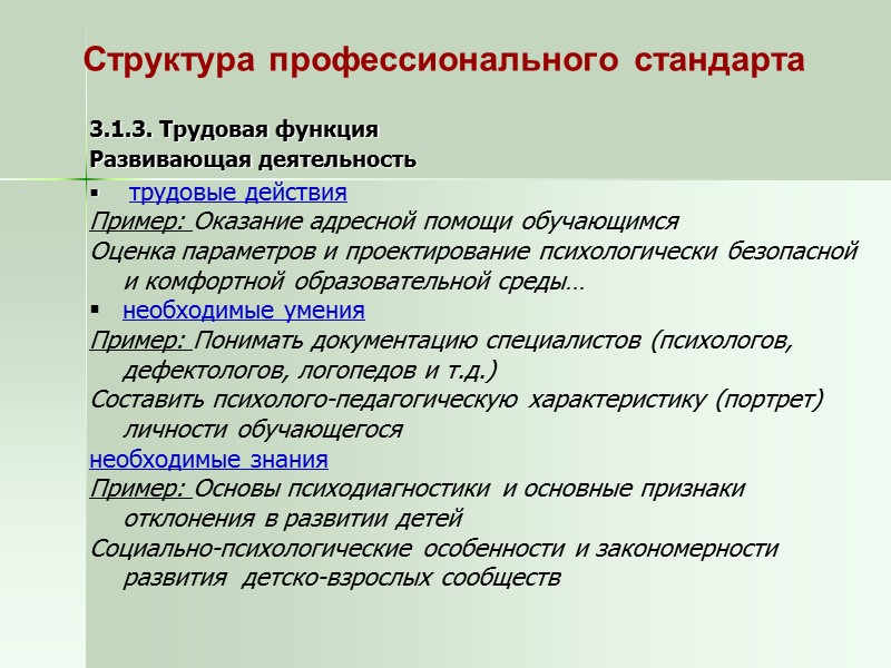 Структура профессионального стандарта Группа занятий: Преподаватели в средней школе Преподаватели в системе специального образования