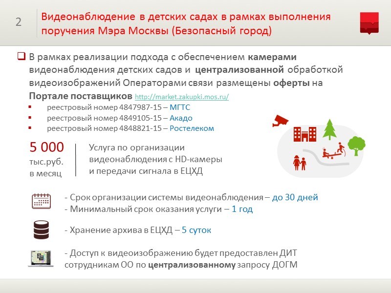Видеонаблюдение в детских садах в рамках выполнения поручения Мэра Москвы (Безопасный город) 2 В