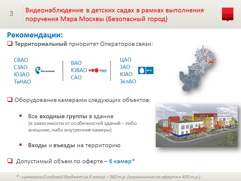 Видеонаблюдение в детских садах в рамках выполнения поручения Мэра Москвы (Безопасный город) 3 Рекомендации: