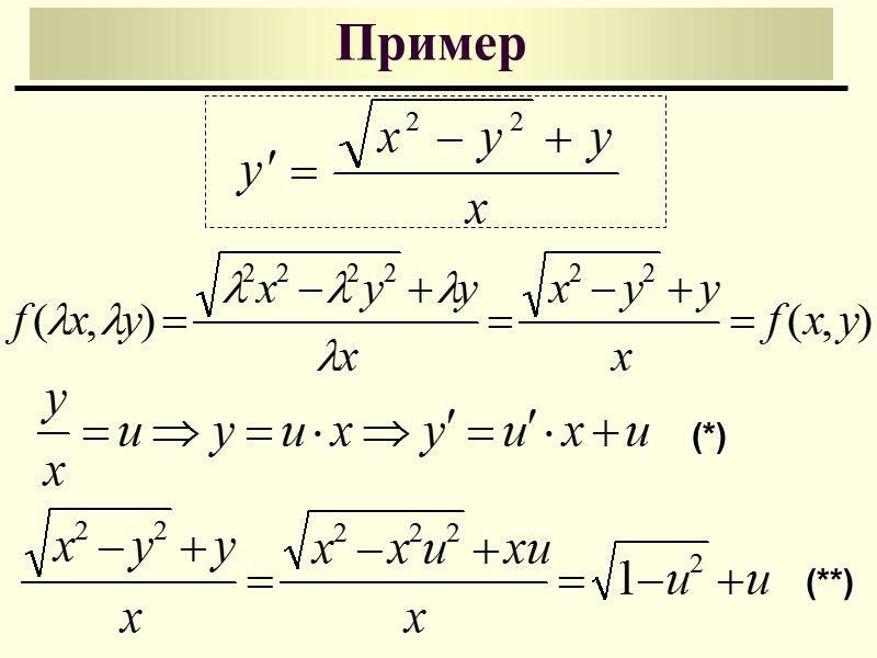 Дифференциальные уравнения с разделяющимися переменными Данное уравнение сводится к уравнению с разделенными переменными