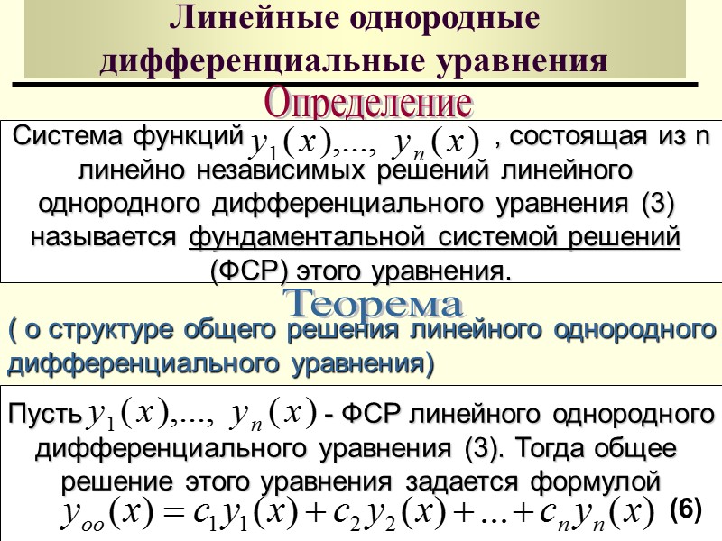 Линейные дифференциальные уравнения n-ого порядка Определение Дифференциальное уравнение n-ого порядка называется линейным, если его