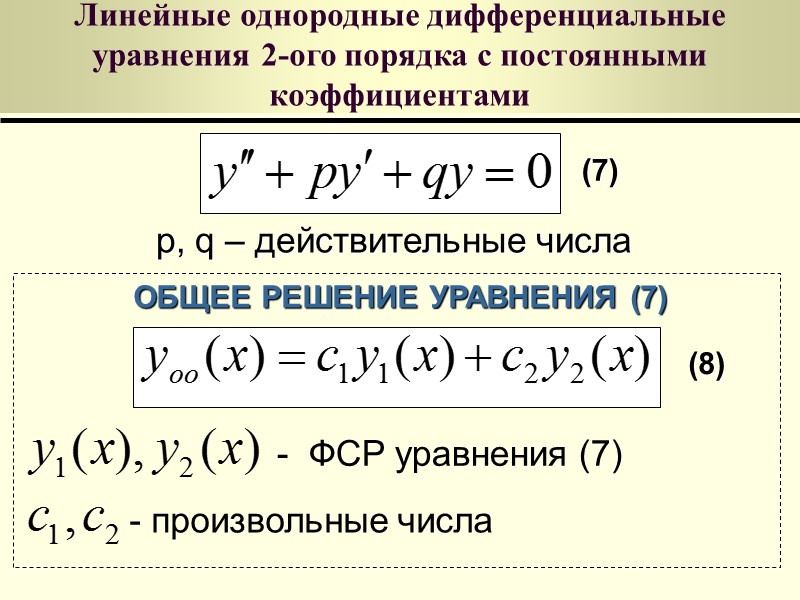 Линейные дифференциальные уравнения n-ого порядка Теорема ( о структуре решения линейного неоднородного  дифференциального