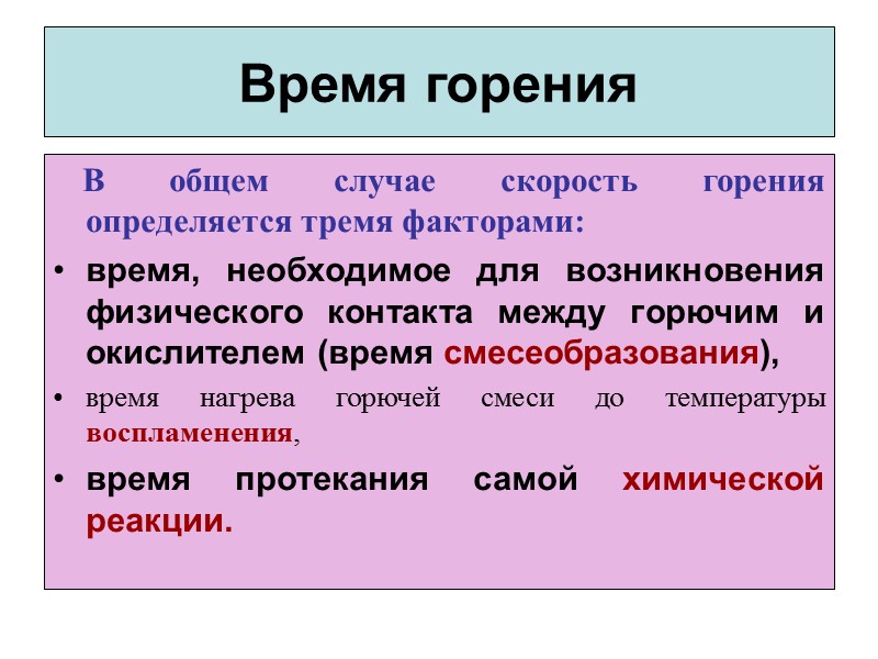 Продолжительность горения. Для возникновения горения в общем случае необходимы. Условия необходимые для возникновения горения. Диффузионная теория горения. Горение — сложный физико-химический процесс.