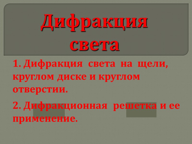 Дифракция света 1. Дифракция  света  на  щели, круглом диске и круглом