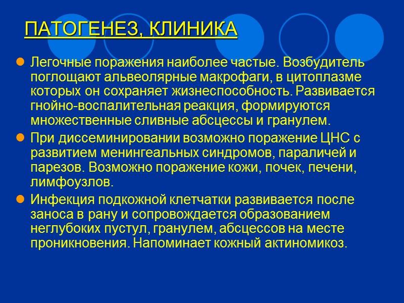 Инфекция у человека имеет сходство с оппортунистическими инфекциями.  Сравнительно редкие заболевания, однако в