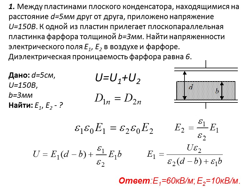 Напряжение между пластинами плоского конденсатора