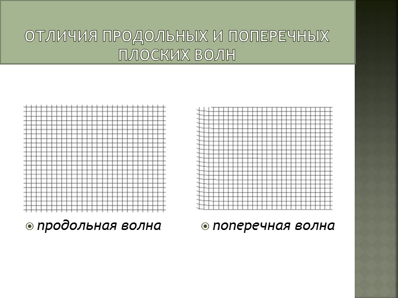 Отличия продольных и поперечных плоских волн продольная волна поперечная волна