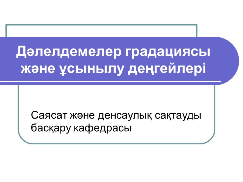 Дәлелдемелер градациясы және ұсынылу деңгейлері  Саясат және денсаулық сақтауды басқару кафедрасы