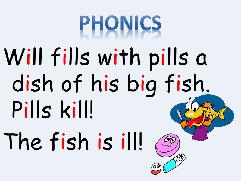 Will fills with pills a dish of his big fish. Pills kill!  The