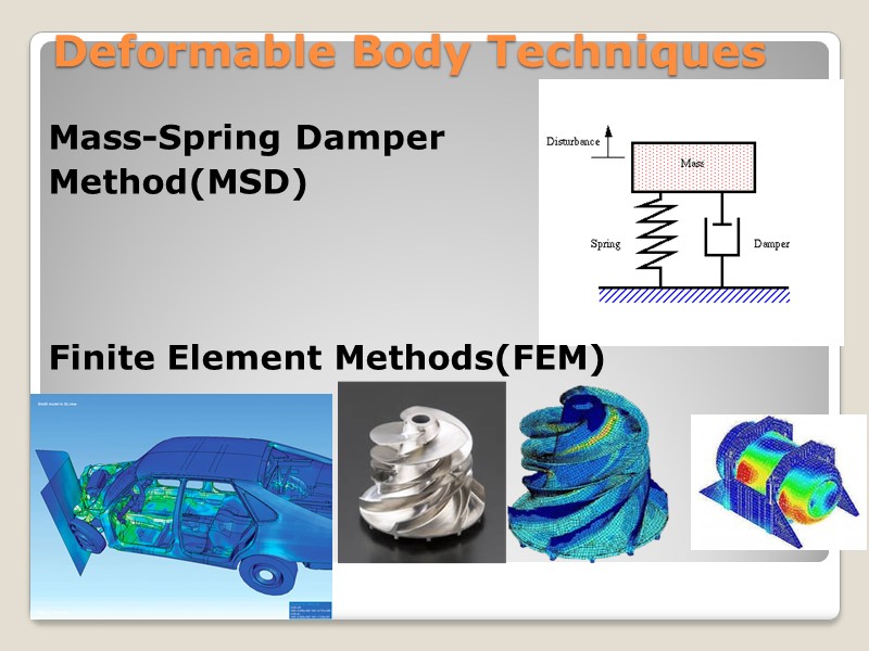 Deformable Body Techniques Mass-Spring Damper  Method(MSD)    Finite Element Methods(FEM)