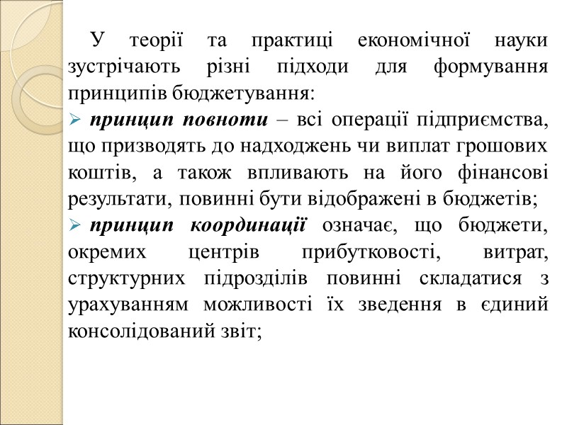 На середніх і великих підприємствах процес розробки, контролю й аналізу виконання бюджету передбачає реєстрацію