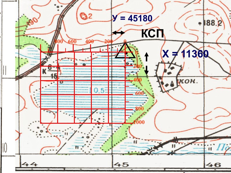ВП Х = 15500 У =47780 КСП Х = 13610 У = 43670