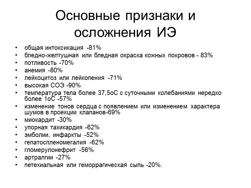 Таблица 2. Симптомы, синдромы и осложнения ИЭ