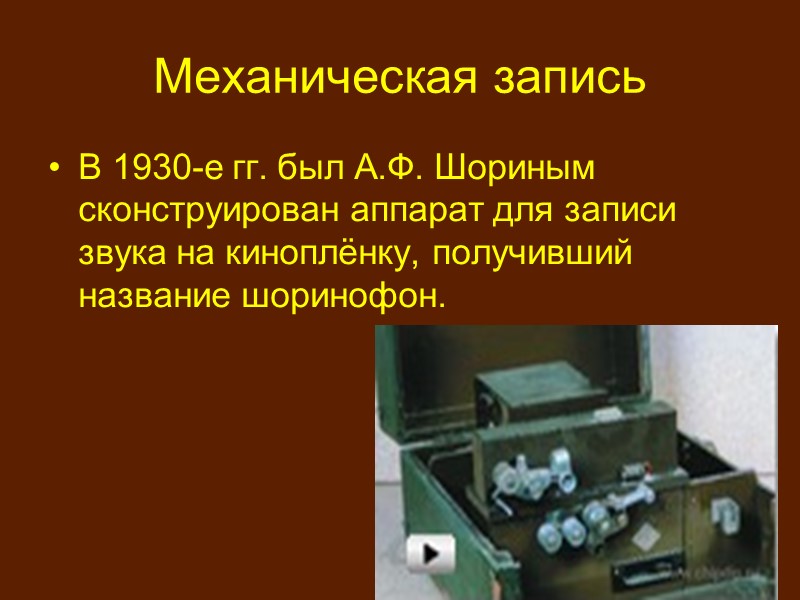 Механическая запись  В 1804 году Ж. Жаккар  для ткацких станков стал применять